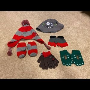 Toddler Boy Beanie Hat Gloves Mittens Lot